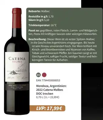 E-Center Catena 2022 catena malbec doc trocken Angebot