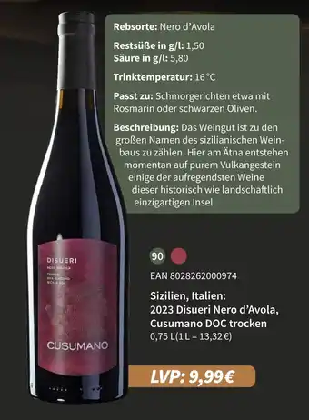 E-Center Cusumano 2023 disueri nero d’avola Angebot