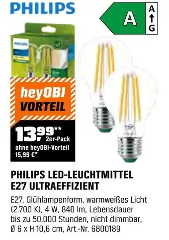 OBI Philips led-leuchtmittel e27 ultraeffizient Angebot