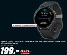 MediaMarkt GARMIN VIVOACTIVE 5 MUSIC Smartwatch faserverstärktes Polymer Silikon, 20mm, Schwarz/Schiefergrau Angebot