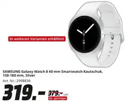 MediaMarkt SAMSUNG Galaxy Watch 8 40 mm Smartwatch Kautschuk, 130-180 mm, Silver Angebot