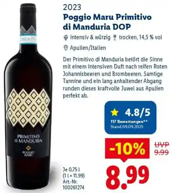 Lidl Poggio Maru Primitivo di Manduria DOP Angebot