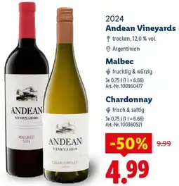 Lidl Andean Vineyards Malbec oder Chardonnay Angebot