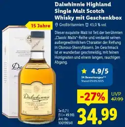 Lidl Dalwhinnie Highland Single Malt Scotch Whisky mit Geschenkbox Angebot