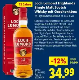 Lidl Loch Lomond Highlands Single Malt Scotch Whisky mit Geschenkbox Angebot
