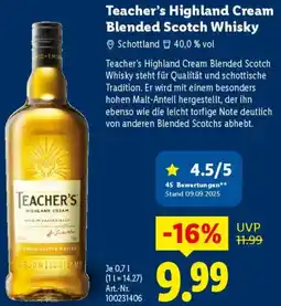 Lidl Teacher's Highland Cream Blended Scotch Whisky Angebot