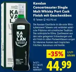 Lidl Kavalan Concertmaster Single Malt Whisky Port Cask Finish mit Geschenkbox Angebot