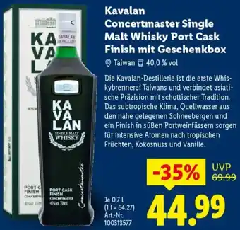 Lidl Kavalan Concertmaster Single Malt Whisky Port Cask Finish mit Geschenkbox Angebot