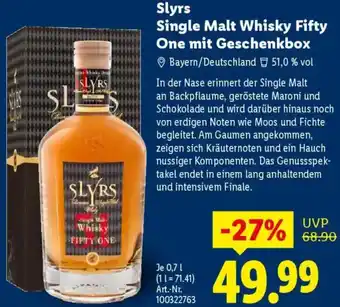 Lidl Slyrs Single Malt Whisky Fifty One mit Geschenkbox Angebot