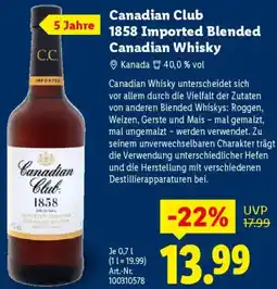 Lidl Canadian Club 1858 Imported Blended Canadian Whisky Angebot