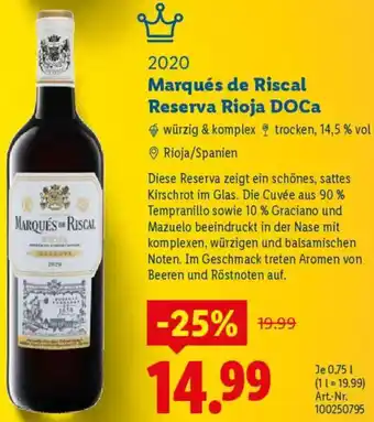 Lidl Marqués de Riscal Reserva Rioja DOCa Angebot