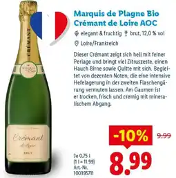 Lidl Marquis de Plagne Bio Crémant de Loire AOC Angebot
