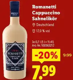 Lidl Romanetti Cappuccino Sahnelikör Angebot
