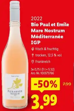 Lidl Bio Paul et Emile Mare Nostrum Méditerranée IGP Angebot