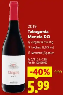 Lidl 2019 Tabagonia Mencía DO Angebot