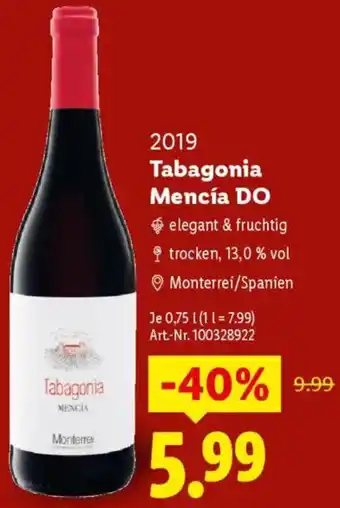 Lidl 2019 Tabagonia Mencía DO Angebot