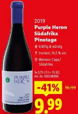 Lidl Purple Heron Südafrika Pinotage Angebot