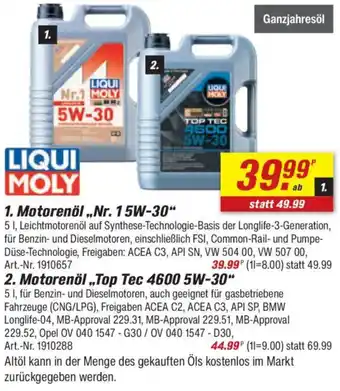 toom Baumarkt LIQUI MOLY Motorenöl ,,Nr. 15W-30" Angebot