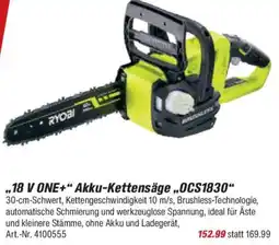 toom Baumarkt RYOBI ,,18 V ONE+" Akku-Kettensäge „OCS1830" Angebot