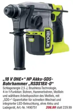 toom Baumarkt RYOBI ,,18 V ONE+" HP Akku-SDS Bohrhammer ,,RSDS18X-0" Angebot