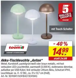 toom Baumarkt Akku-Tischleuchte „Anton" Angebot