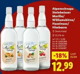 Lidl Alpenschnaps Steinbeisser Marille/Williamsbirne/Haselnuss/Himbeere Angebot