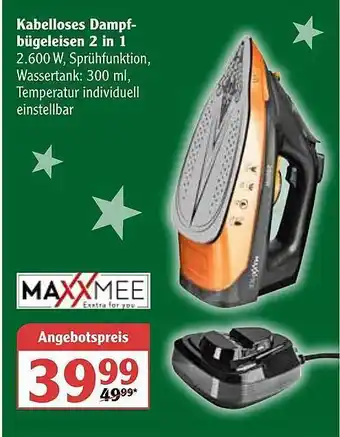 Globus Maxxmee Kabelloses Dampfbügeleisen 2 In 1 Angebot