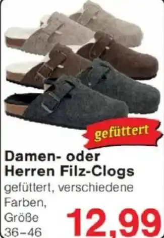 Jawoll Damen- oder Herren Filz-Clogs Angebot