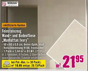 Hornbach Mirava ceramics feinsteinzeug wand- und bodenfliese „manhattan ivory“ Angebot