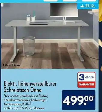 Aldi Nord Elektr. Höhenverstellbarer Schreibtisch Onno Angebot