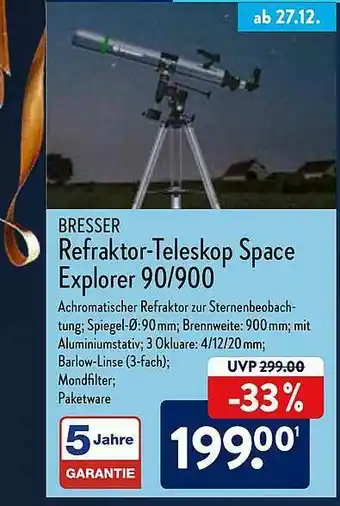 Aldi Nord Bresser Refraktor-teleskop Space Explorer 90-900 Angebot