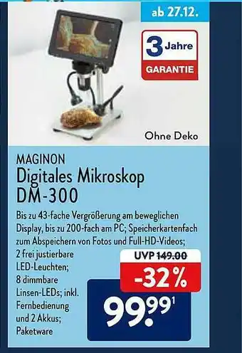 Aldi Nord Maginon Digitales Mikroskop Dm-300 Angebot