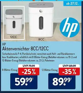 Aldi Nord Hp Aktenvernichter 8cc-12cc Angebot