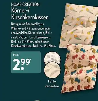 Aldi Nord Home Creation Körner- Oder Kirschkernkissen Angebot