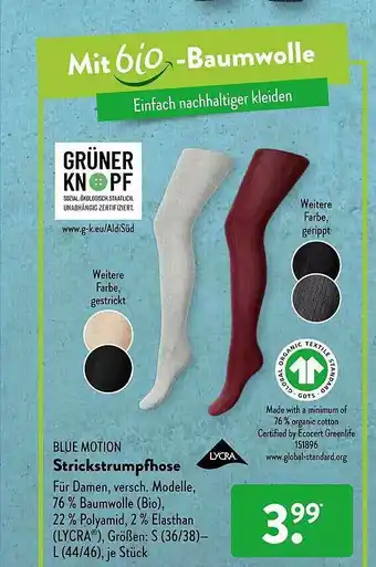 Aldi Süd Blue Motion Strickstrumpfhose Angebot