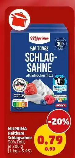 PENNY MILPRIMA Haltbare Schlagsahne Angebot