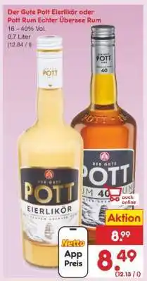 Netto Marken-Discount Der Gute Pott Eierlikör oder Pott Rum Echter Übersee Rum Angebot