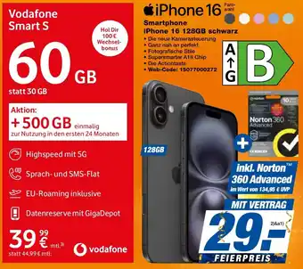 expert Techno Land Apple Smartphone iPhone 16 128GB schwarz Angebot