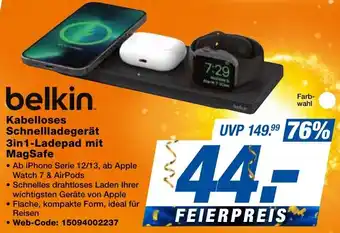 expert Techno Land belkin Kabelloses Schnellladegerät 3in1-Ladepad mit MagSafe Angebot