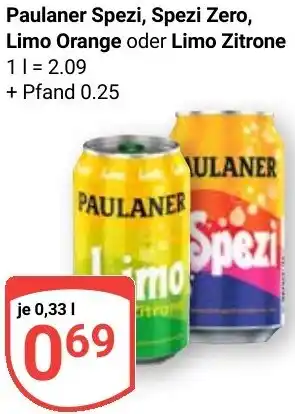 Globus Paulaner Spezi, Spezi Zero, Limo Orange oder Limo Zitrone Angebot