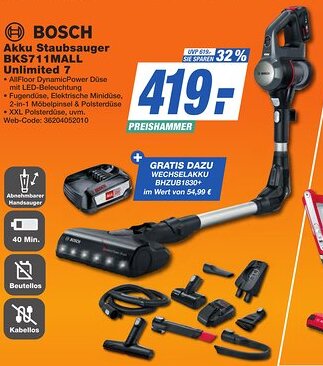 K+B Expert BOSCH Akku Staubsauger BKS711MALL Unlimited 7 Angebot