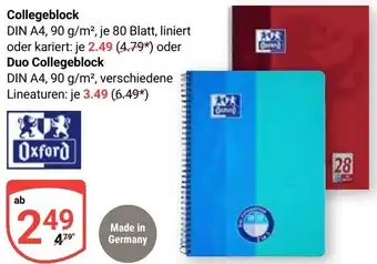 Globus Oxford Collegeblock oder Duo Collegeblock Angebot