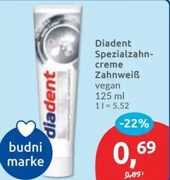 Budni Diadent Spezialzahncreme Zahnweiß Angebot