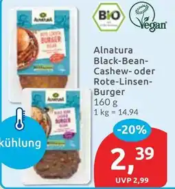 Budni Alnatura Black-Bean- Cashew- oder Rote-Linsen- Burger Angebot