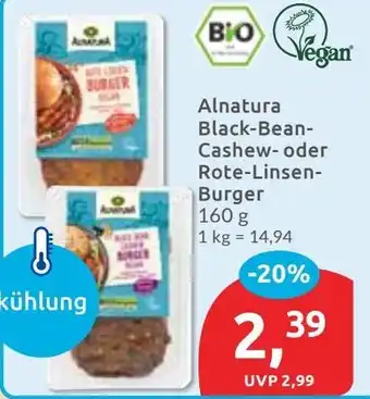 Budni Alnatura Black-Bean- Cashew- oder Rote-Linsen- Burger Angebot
