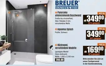 V Baumarkt BREUER DUSCHEN & MEHR Panorama alleinstehende Duschwand Angebot