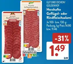 Aldi Süd GUT DREI EICHEN/ GÜLDENHOF Herzhafte Geflügel- oder Rindfleischsalami Angebot