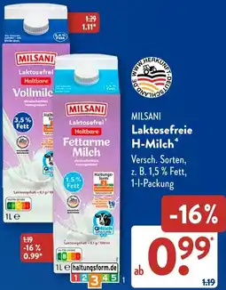 Aldi Süd MILSANI Laktosefreie H-Milch Angebot