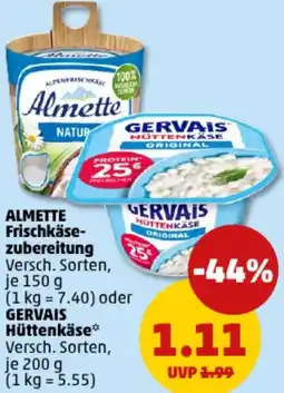 PENNY ALMETTE Frischkäsezubereitung oder GERVAIS Hüttenkäse Angebot