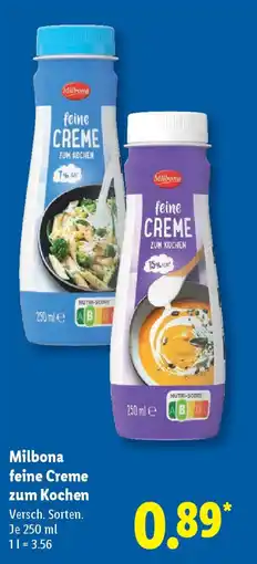 Lidl Milbona feine Creme zum Kochen Angebot